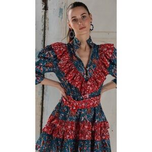 Place‎ Nationale Floral Boho Ruffle High Neck Mini Dress
